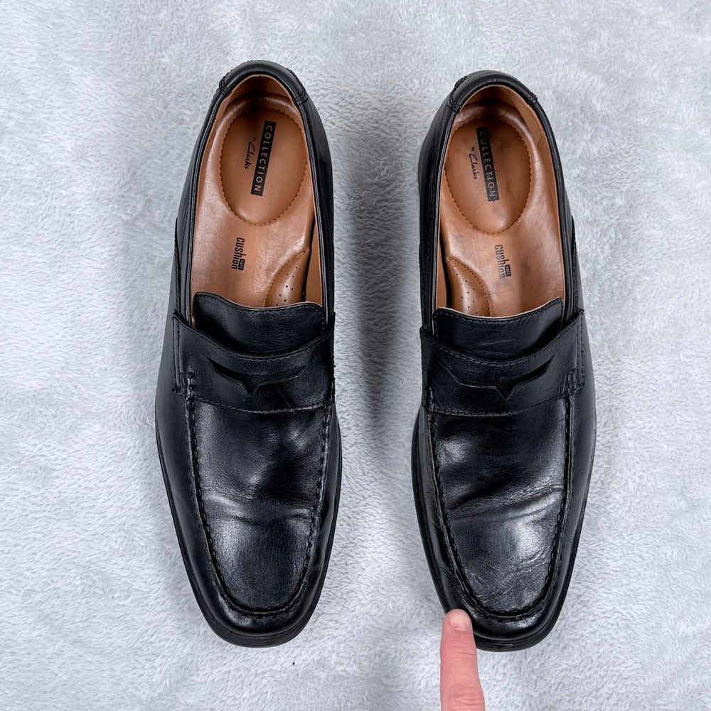 Clarks Tilden Way Loafers Mens 11 Black Leather Penny Slip On Dress Shoes - Picture 4 of 10